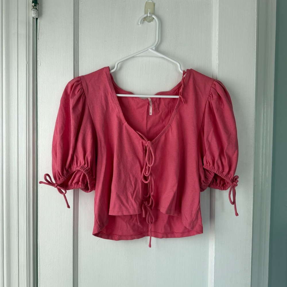 Free People Pink Blouse with Tie Accents